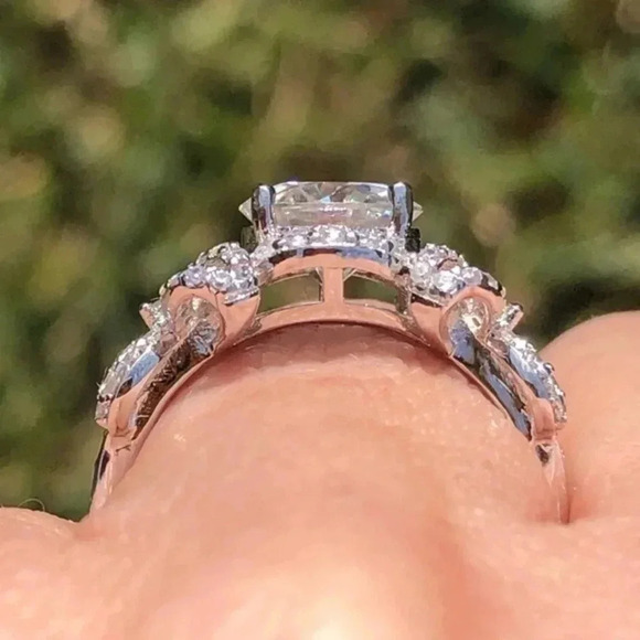 SZ 7 Certified 2 CT 14k Double Bow Moissanite Engagement & Wedding Ring - Picture 4 of 8